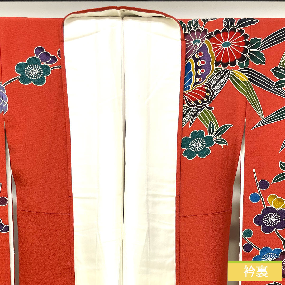 振袖 正絹 身丈165.5cm 裄丈67cm 袷  猩々緋色 京紅型 吉祥文様  Sランク 赤系 1113001962512