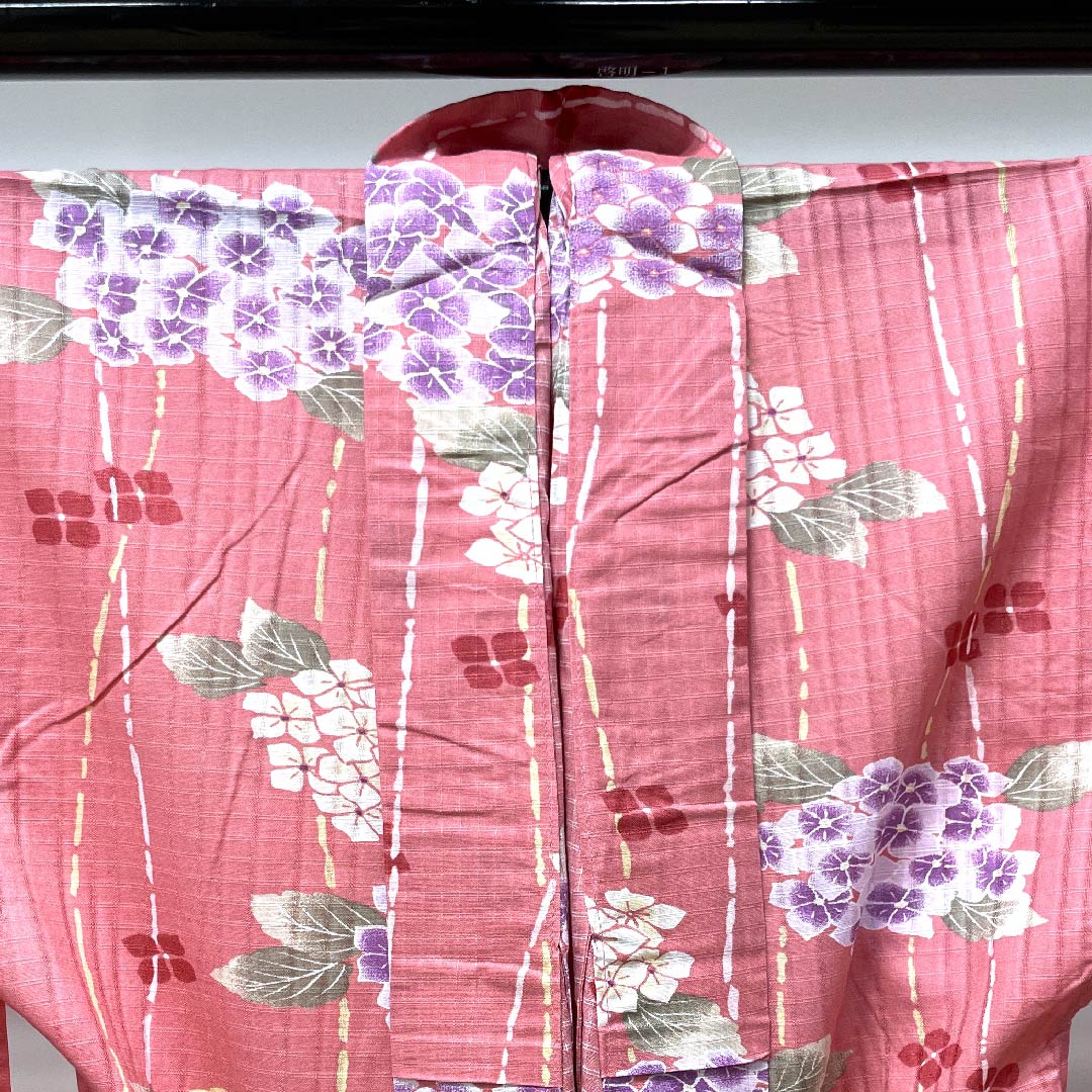 浴衣 長春色 紫陽花 木綿 Sランク 単衣 身丈167cm 裄丈66cm ピンク系 1118004212513