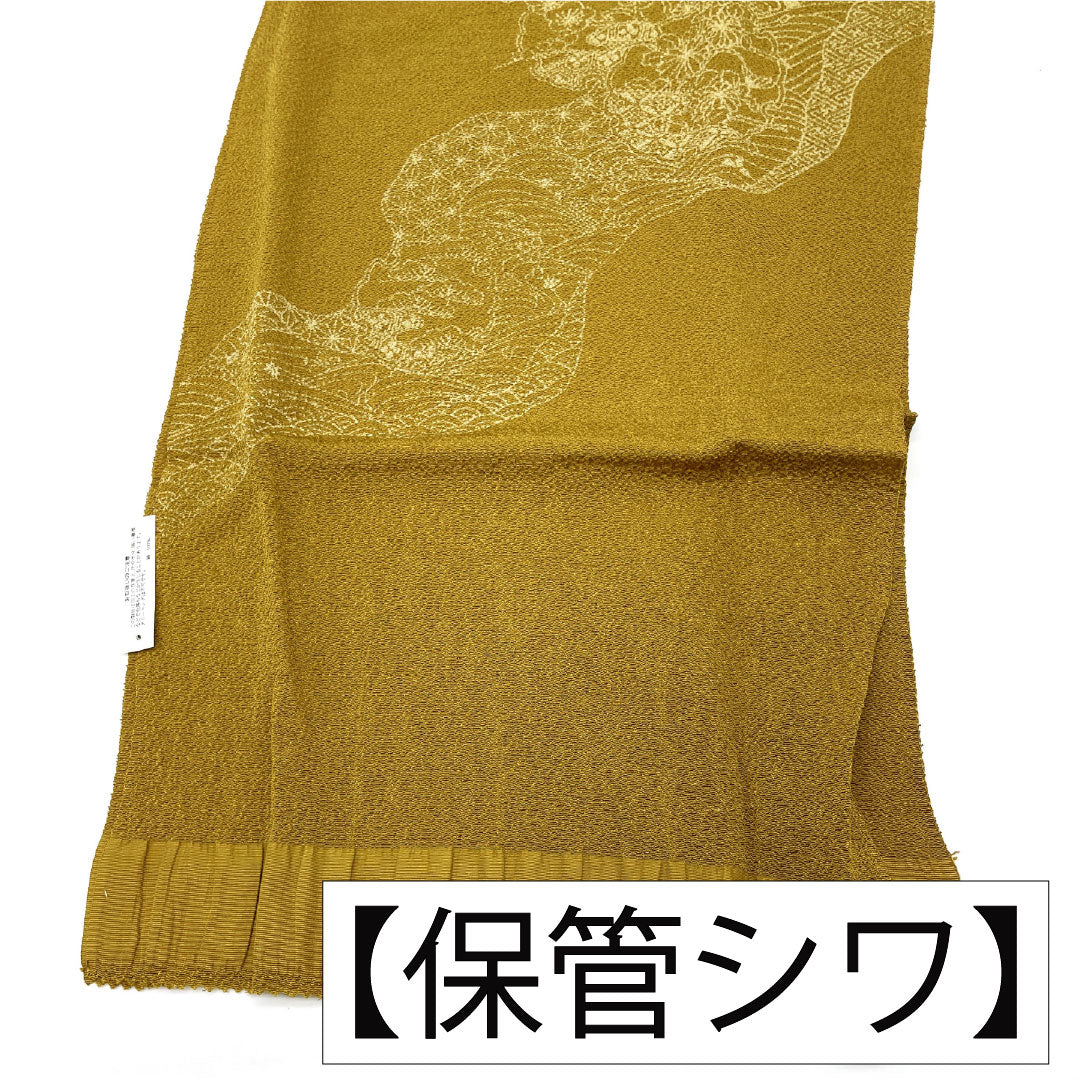 （新古品） 帯締め・帯揚げセット 正絹 NEWランク 苔色（こけいろ） 路考茶色（ろこうちゃいろ） ちりめん 古典柄 長さ約160cm 幅約1.4cm カジュアル 緑系 1141000551319