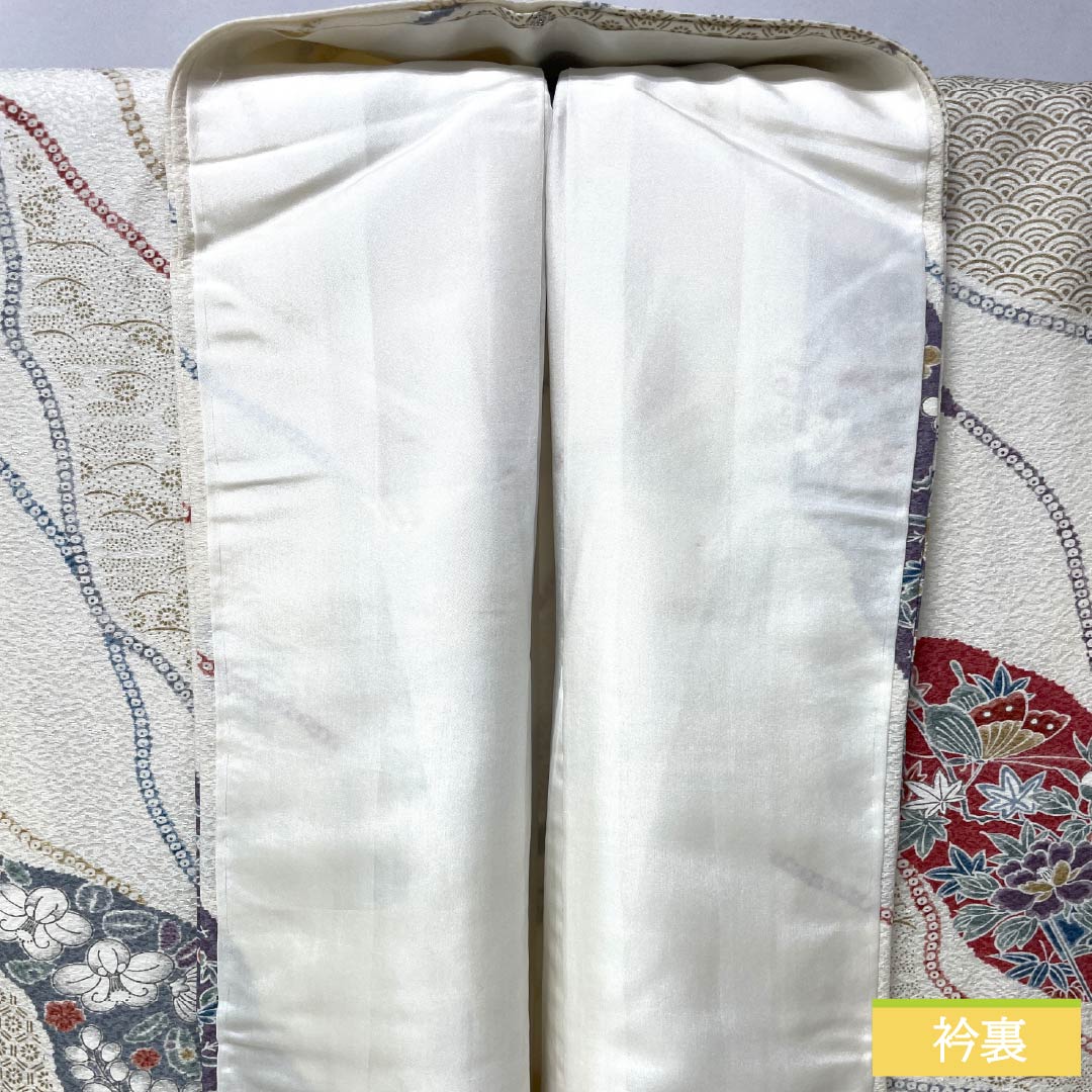 小紋 正絹 身丈158cm 裄丈63.5cm 袷 乳白色（にゅうはくしょく） 割付け 古典柄 Aランク 白系 1115005233311