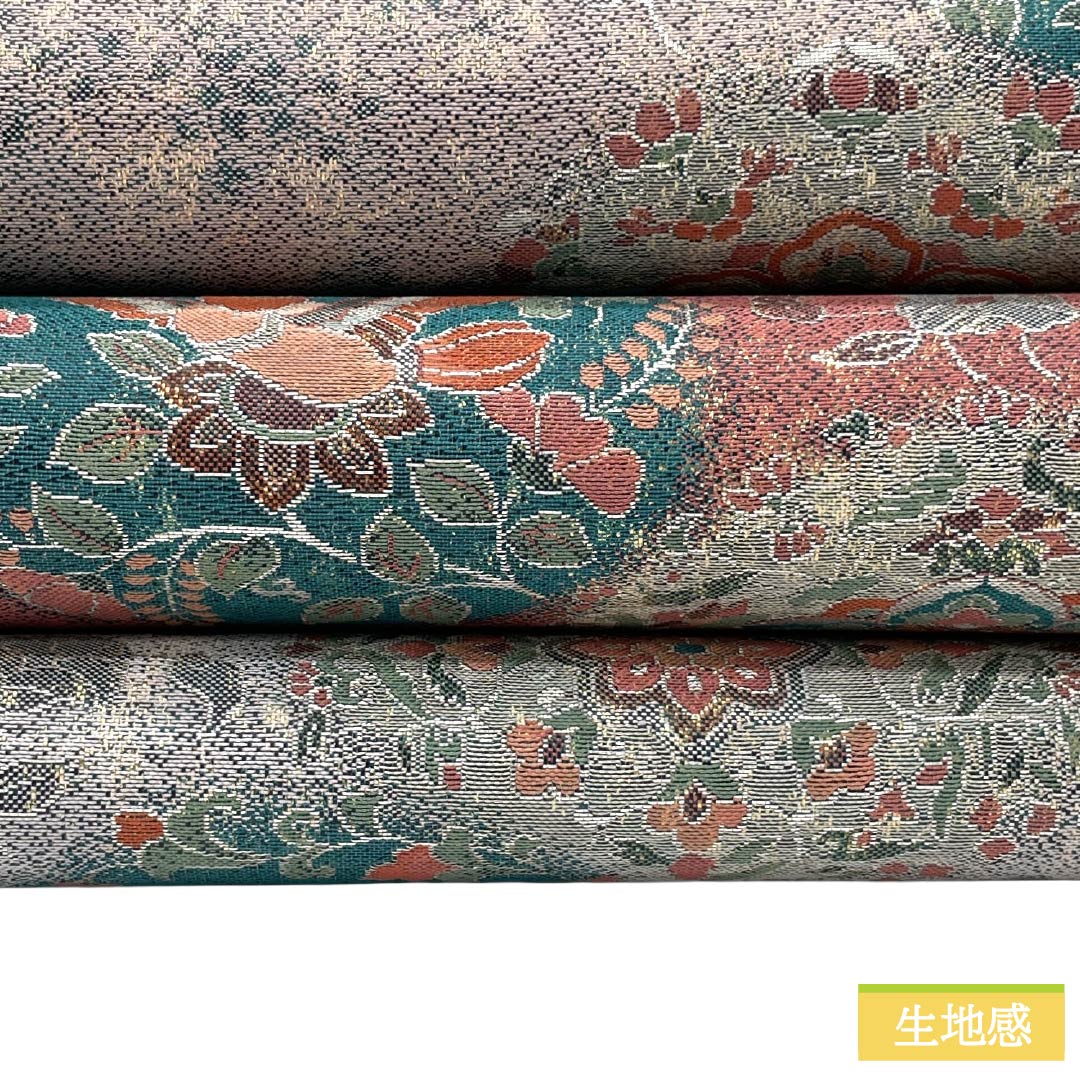 袋帯 正絹 Sランク 浪花鼠色（なにわねずいろ） 西陣織 青袋鼠色（せいたいねずいろ） 華紋 横段 帯丈432cm 六通 セミフォーマル マルチカラー 1123017792328