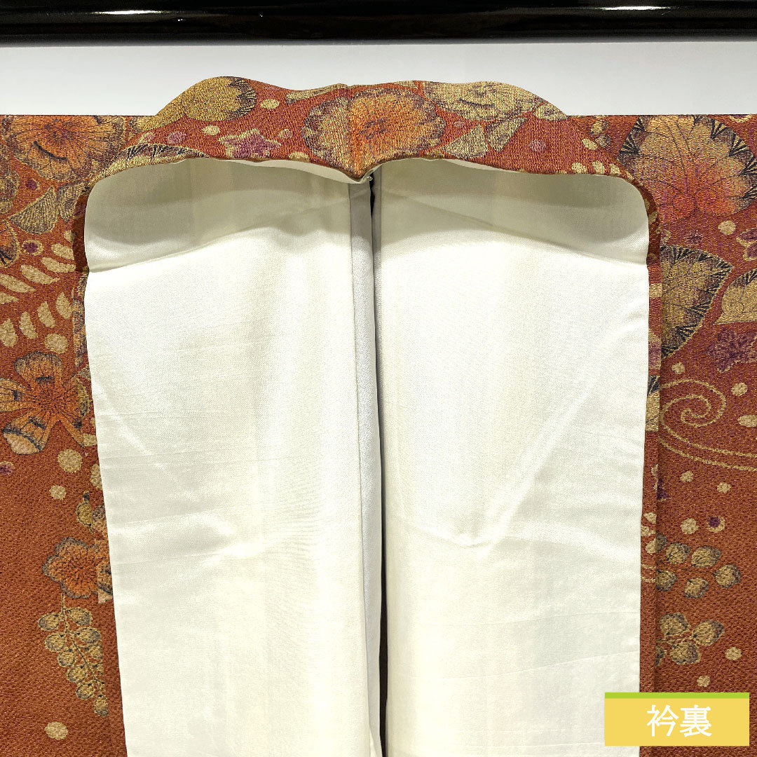 訪問着 正絹 袷 身丈153.5cm 裄丈67.5cm 赤錆色（あかさびいろ） 辻ヶ花 Aランク 茶系 1112004873214