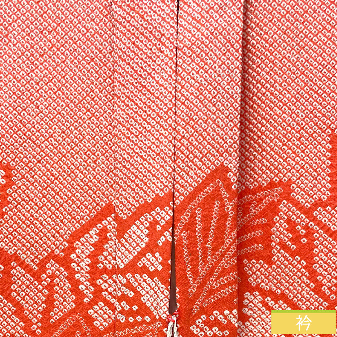 羽織 正絹 身丈78cm 裄丈66cm 紅緋色（べにひいろ） 総絞り 葉っぱ模様 しつけ糸付き Sランク 袷 赤系 1117001092912