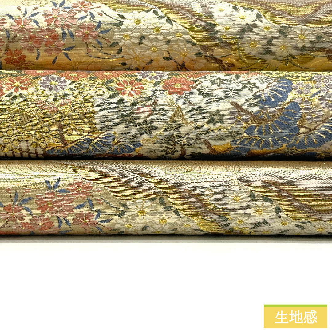 袋帯 正絹 Aランク 風景模様 西陣織 留袖用 帯丈436cm 六通 フォーマル 金系 1123016603321