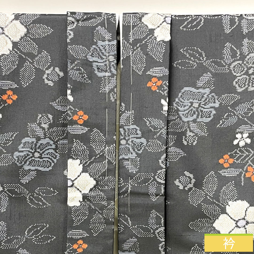羽織 正絹 身丈83cm 裄丈65.5cm 村山大島 草花模様 しつけ糸付き 未使用品 Sランク 袷 黒系 1117001142910