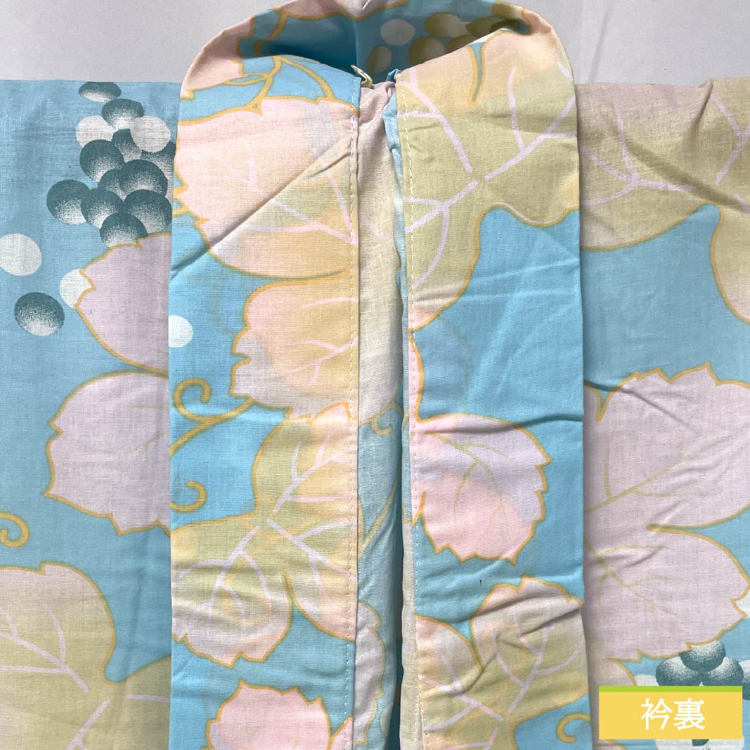 浴衣 木綿 身丈166cm 裄丈64cm Aランク 単衣 水色系 水色（みずいろ） 蒲萄 蔦 1118006503524