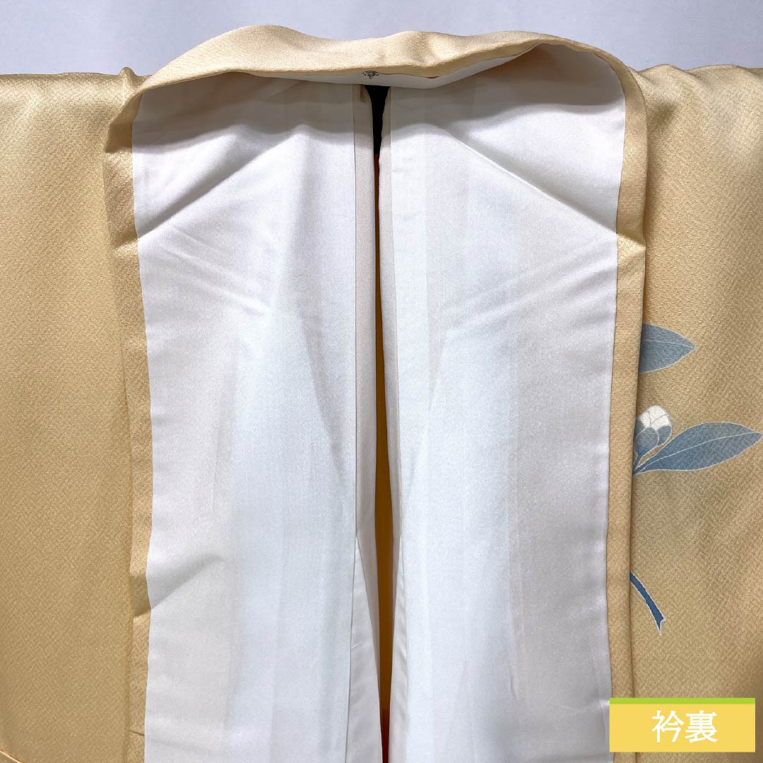 訪問着 正絹 Aランク 袷 身丈166.5cm 裄丈62.5cm 薄柿色（うすがきいろ） 京友禅 椿 橙系 1112006363526