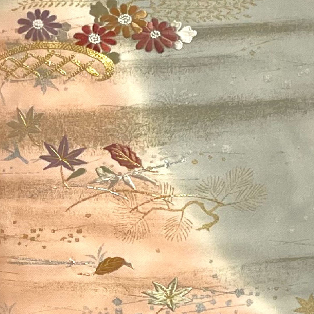 訪問着 袷 身丈162cm 裄丈64cm 肌色 京友禅 刺繡 草花模様 正絹 Bランク クリーム系 1112001614415