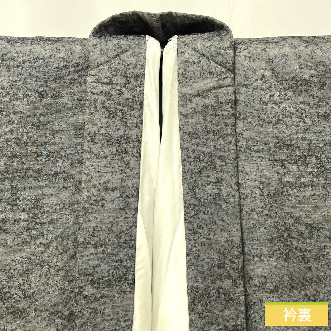 男物 正絹 Aランク 身丈139.5cm 裄丈68.5cm 紬地 ボカシ染 袷 グレー系 1119001723322
