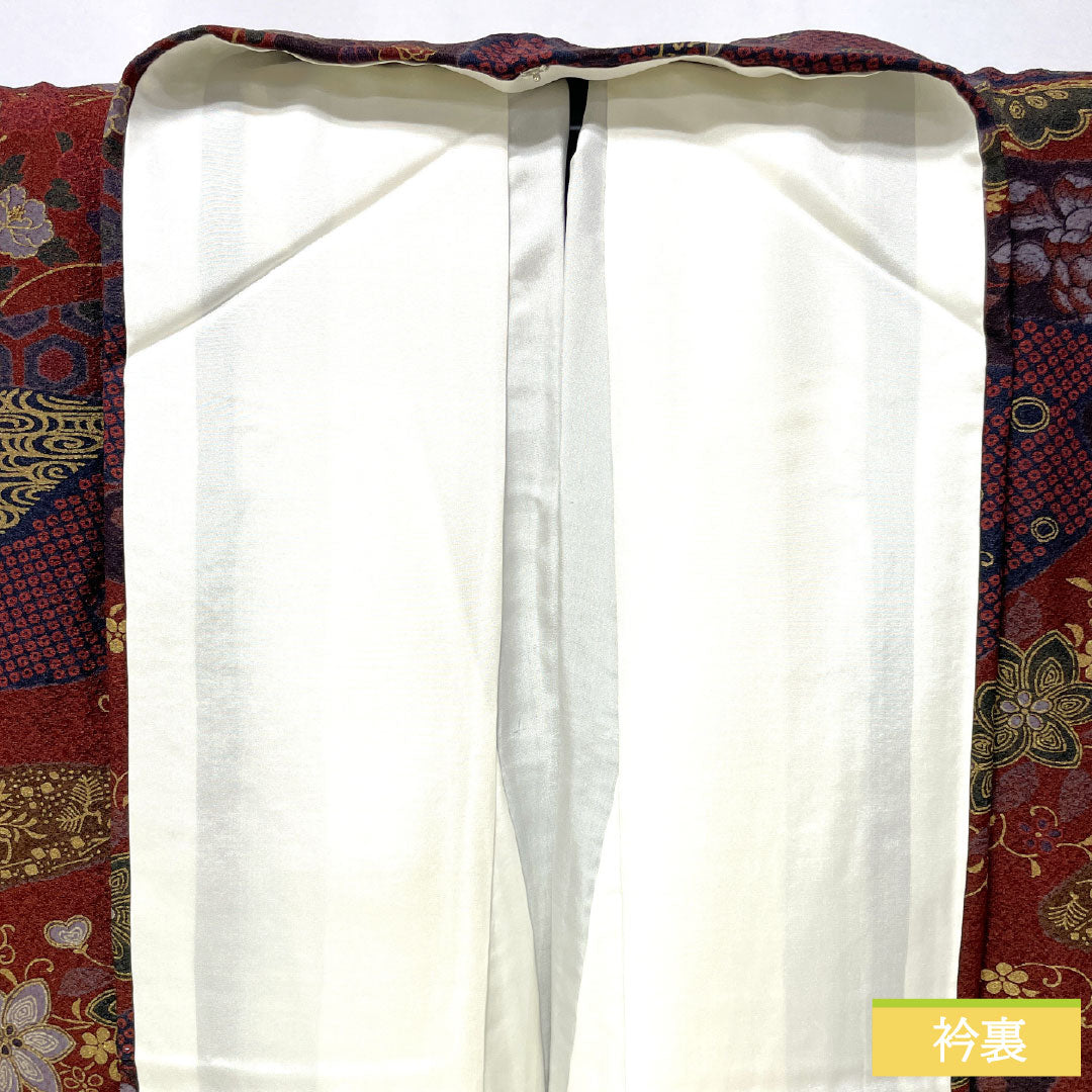 小紋 正絹 Sランク 身丈164.5cm 裄丈64.5cm 袷 小豆茶色（あずきちゃいろ） 辻ヶ花 ザ・スーパーシルク スコッチガード加工  茶系 1115007632414