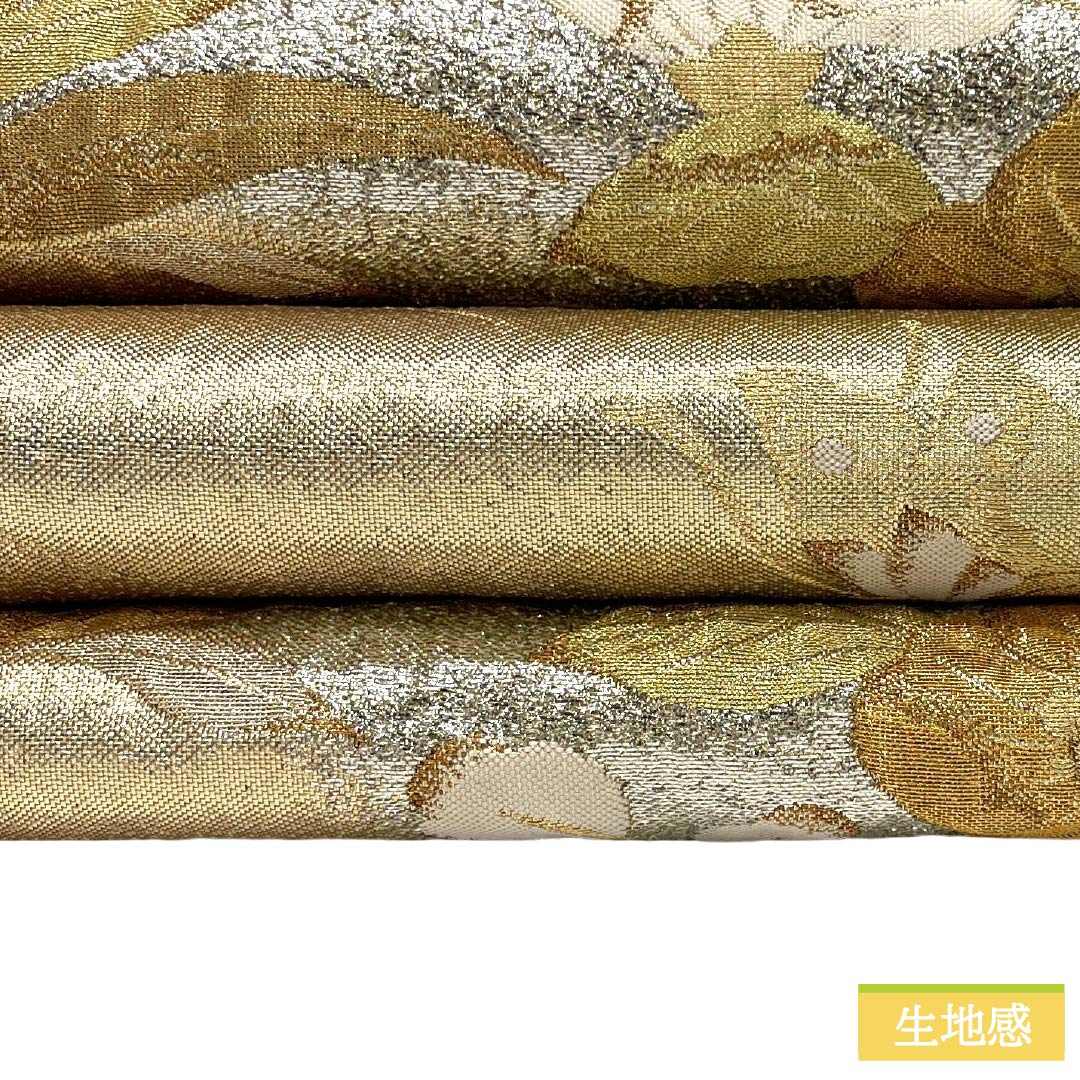 リサイクル着物】袋帯 正絹 Aランク 金色 ふくれ織 蝶 辻ヶ花 帯丈