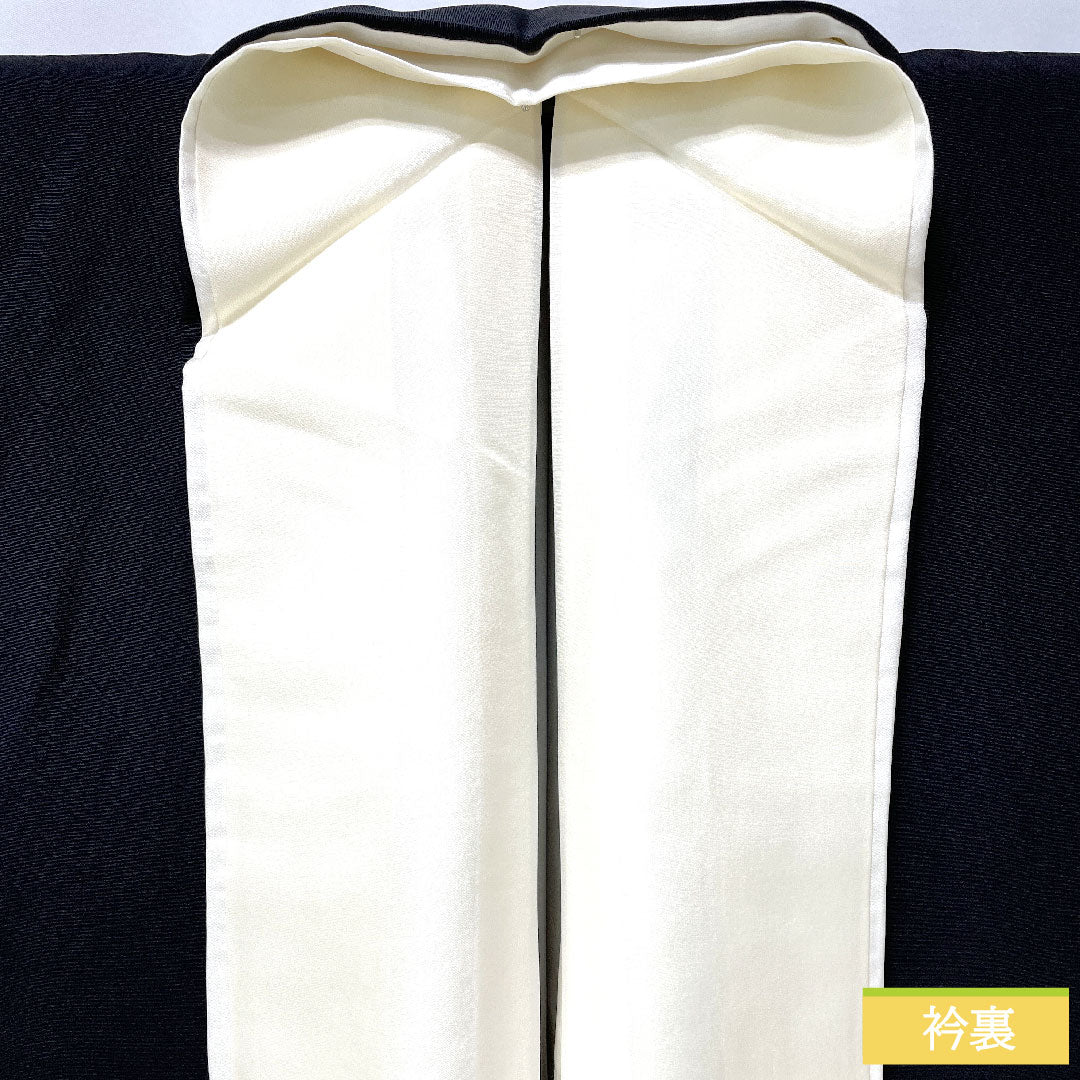Black formal kimono, pure silk, length 150cm, sleeve length 64cm, lined, Kyoto yuzen, folding screen, flowing water, five crests, five-three paulownia, S rank, black, 1111001742110