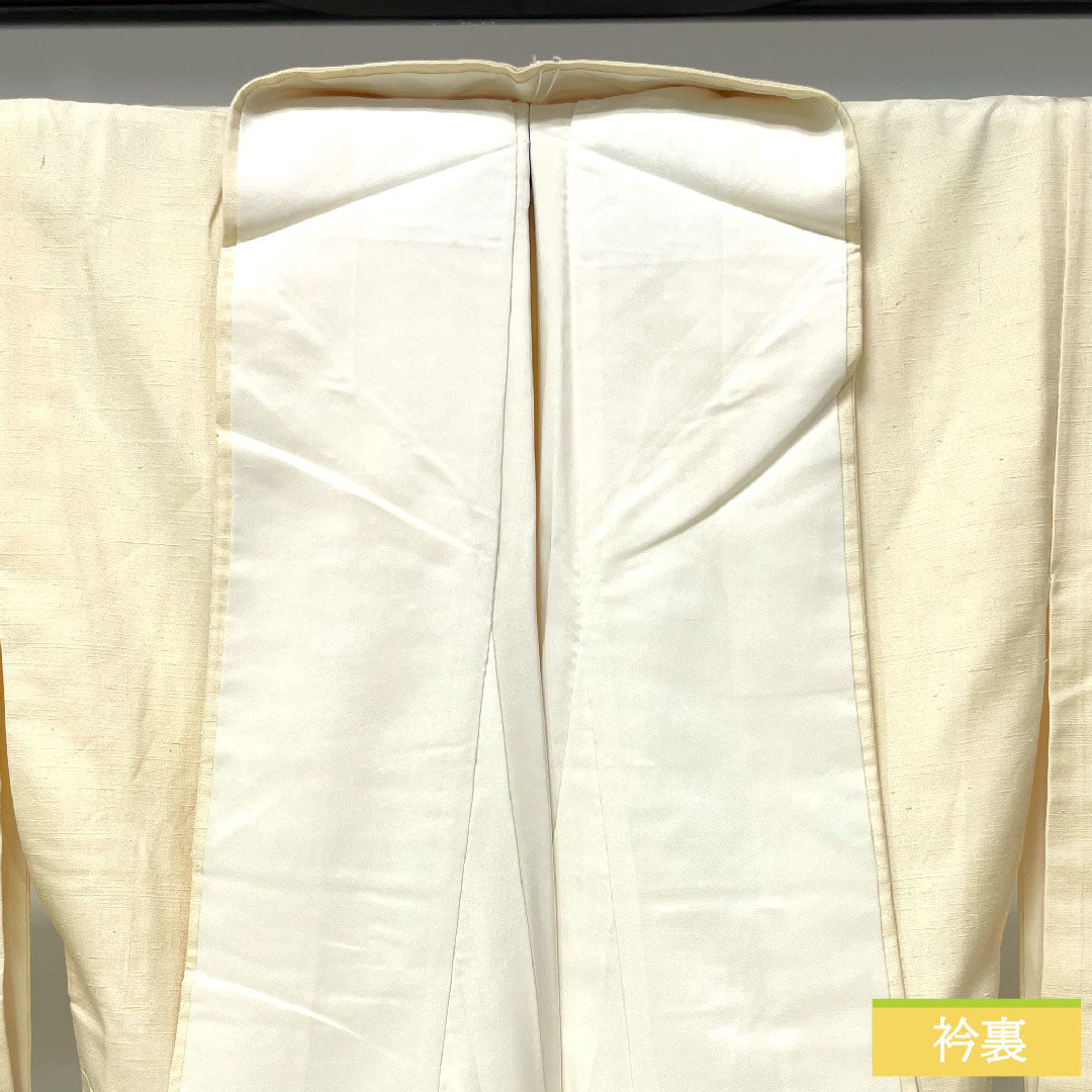 色留袖 正絹 身丈159.5cm 裄丈65.5cm 袷 練色（ねりいろ） 紬地 手描き友禅 富士山 Aランク クリーム系 1111001323315