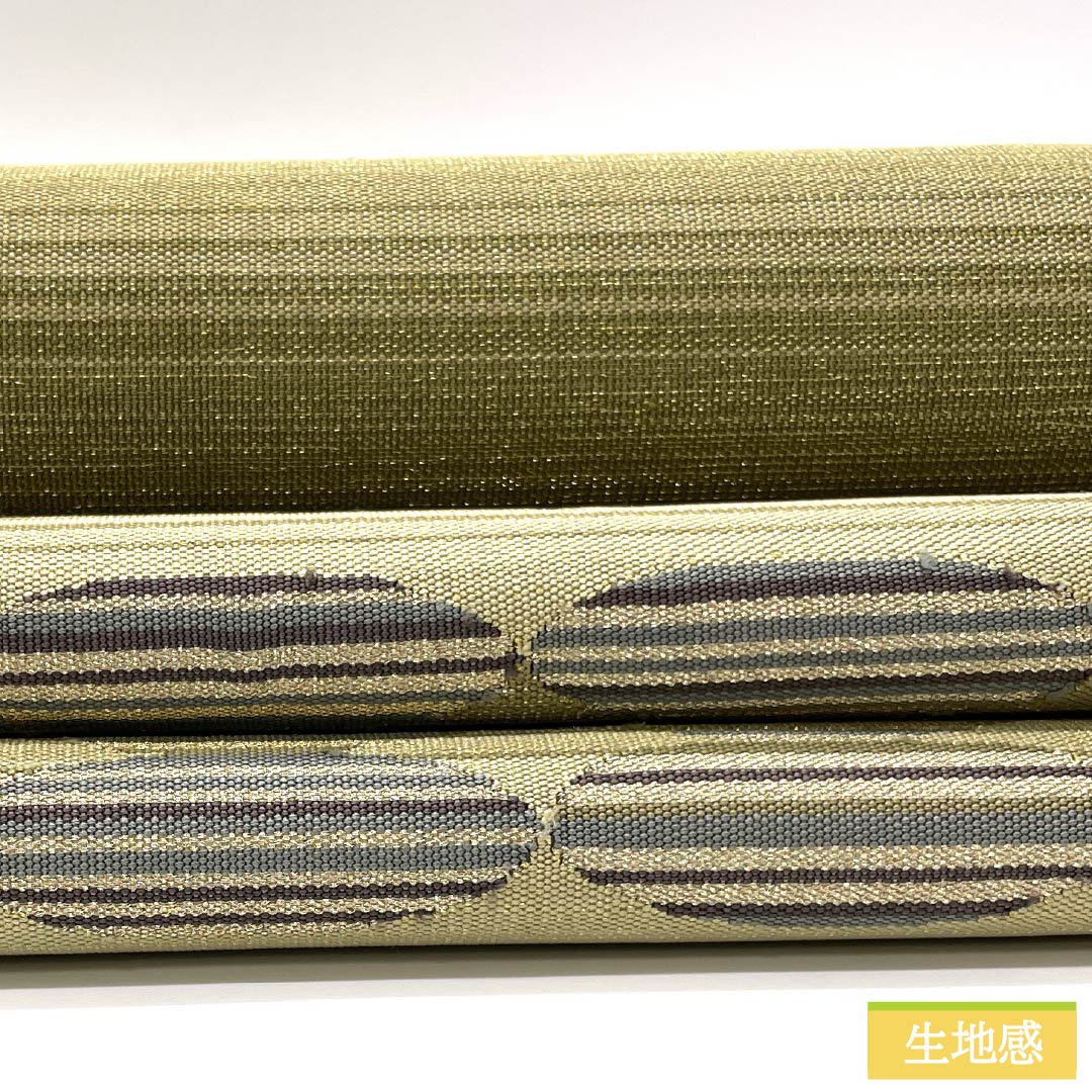 Pure silk obi with a willow-colored lining, tapestry weave, and a round crest. Length: 442cm. S rank. Features a pointed pattern. Semi-formal. Green. Product code: 1123014912319