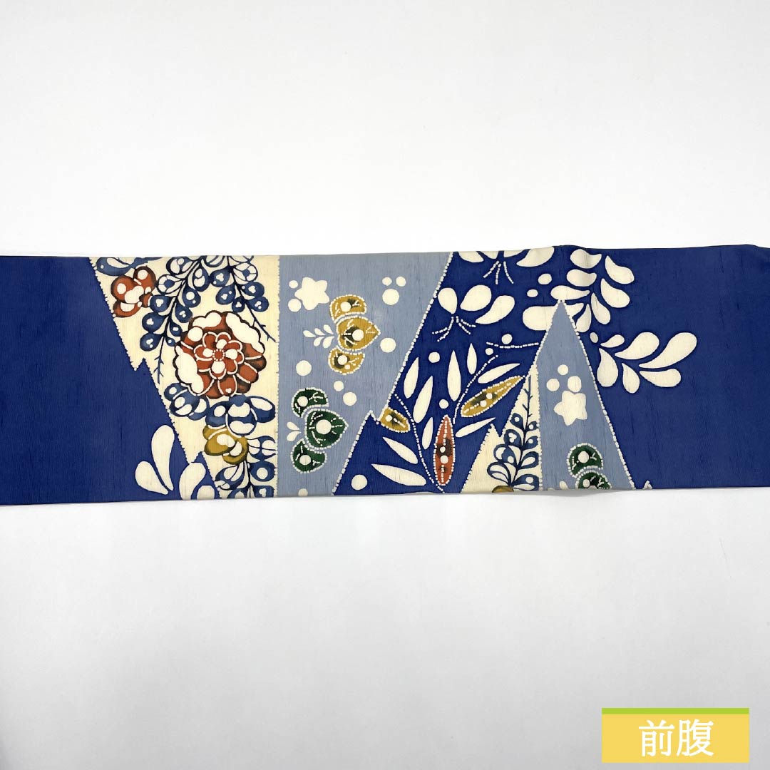 名古屋帯 韓藍色（からあいいろ） 紬地 辻ヶ花 染め帯 帯丈358cm 正絹 Bランク ポイント柄 カジュアル 青系 1124008264317 名古屋仕立て