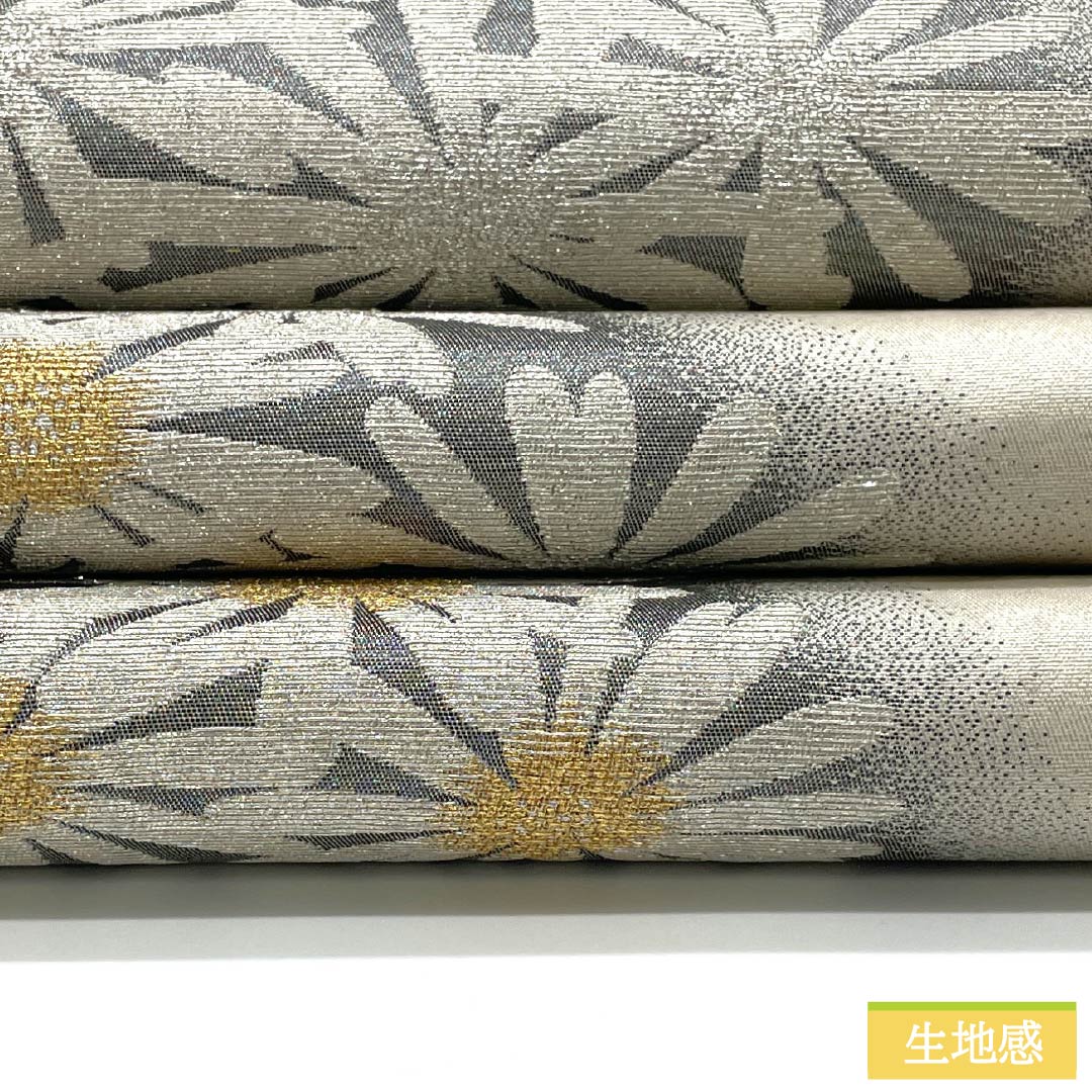 Formal, A-grade silk obi with a chrysanthemum design and foil accents, length 440cm, six-fold hem, gradient finish, product number 1123015203399