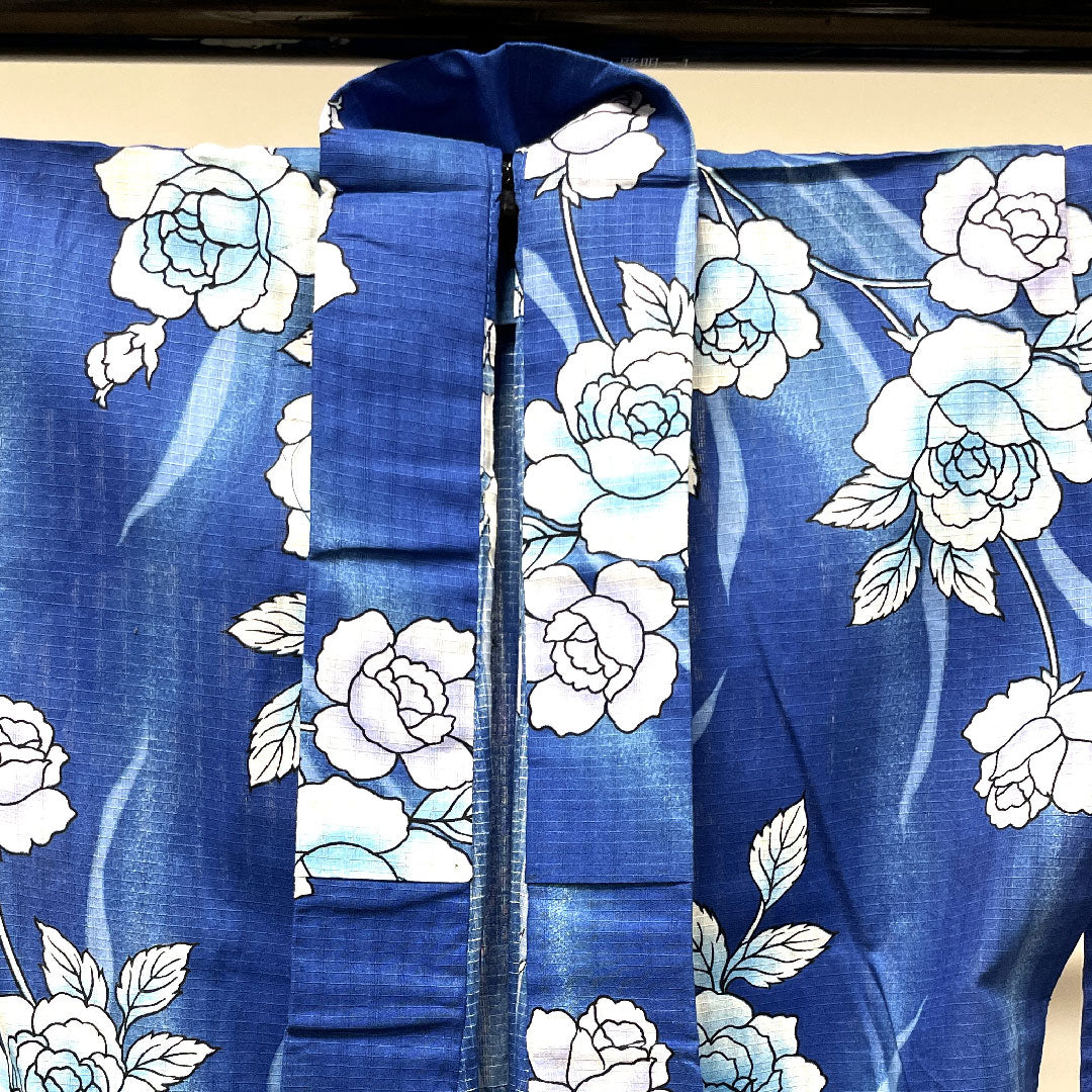 Yukata with basting thread, unused, lapis lazuli, rose, cotton, S rank, single layer, length 164.5cm, sleeve length 65.5cm, blue, 1118002932417