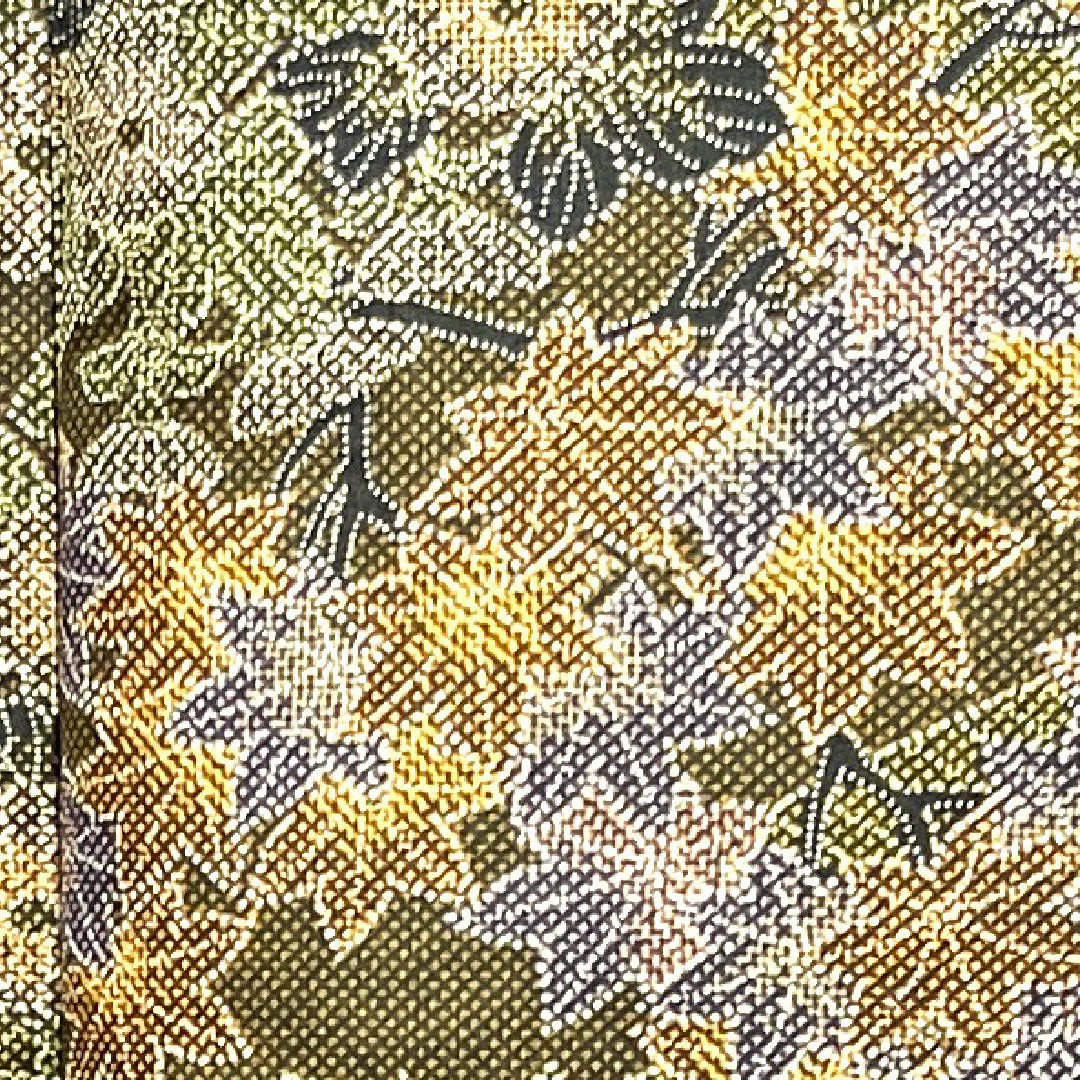 小紋 身丈158.5cm 裄丈64cm 袷  苦色 草花模様  正絹 Aランク 茶系 1115002723314