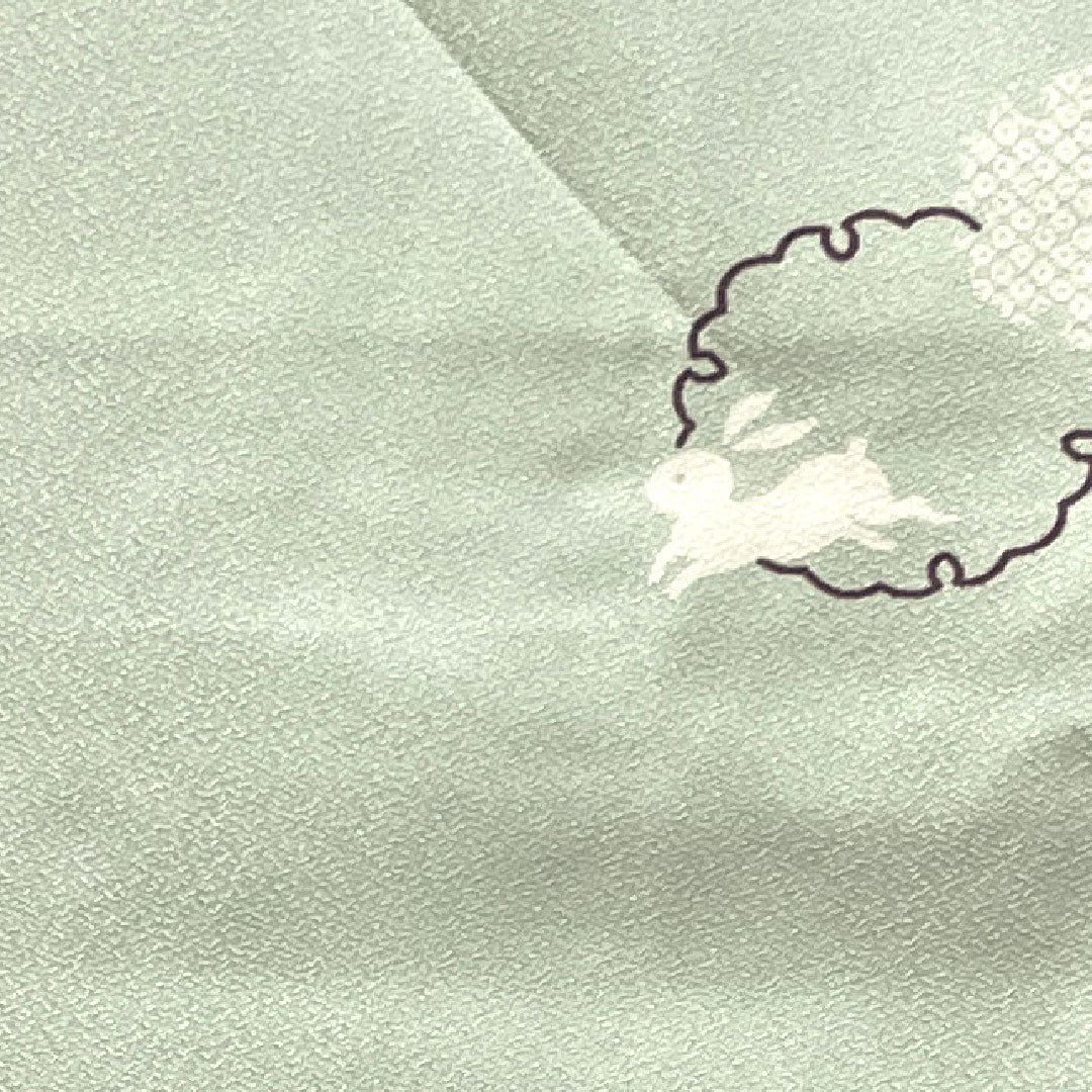 小紋 身丈166cm 裄丈66cm 袷  秘色色 洗える着物 雪輪 うさぎ  ポリ Sランク 青系 1115002582517