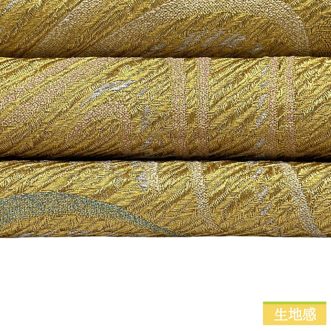リサイクル着物】袋帯 正絹 Sランク 金色 西陣織 抽象柄 帯丈442cm 六