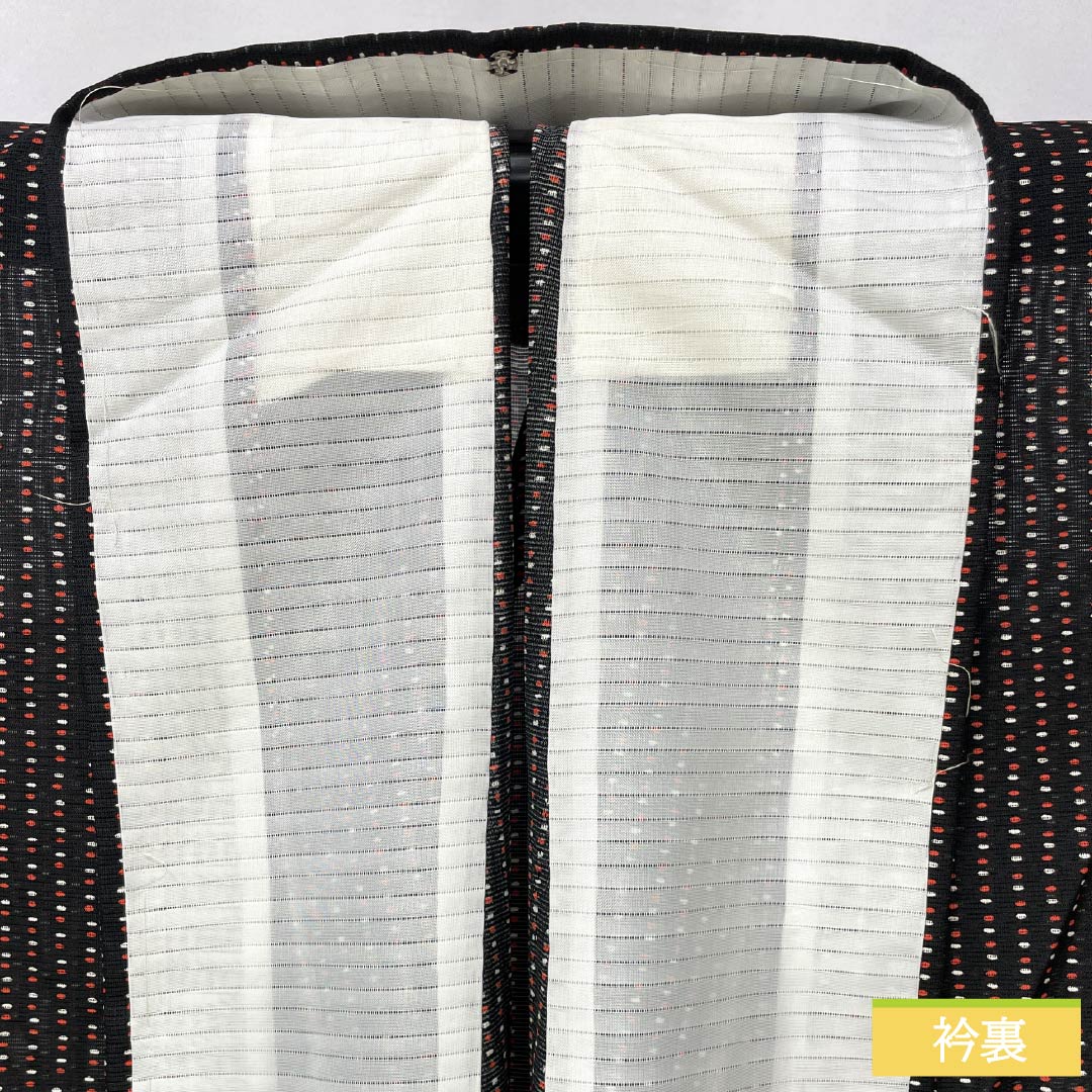 夏物 ポリエステル 小紋 身丈157cm 裄丈63.5cm ドット柄 洗える着物 絽 Aランク 黒系 1132002223310