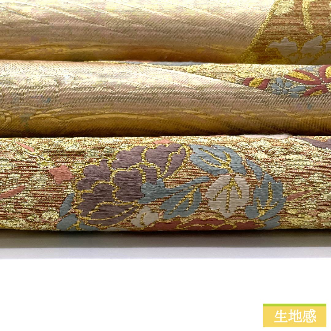 袋帯 正絹 乙女色（おとめいろ） 留袖用 扇面 七宝 宝相華 帯丈442cm Sランク 六通 フォーマル ピンク系 1123013372313