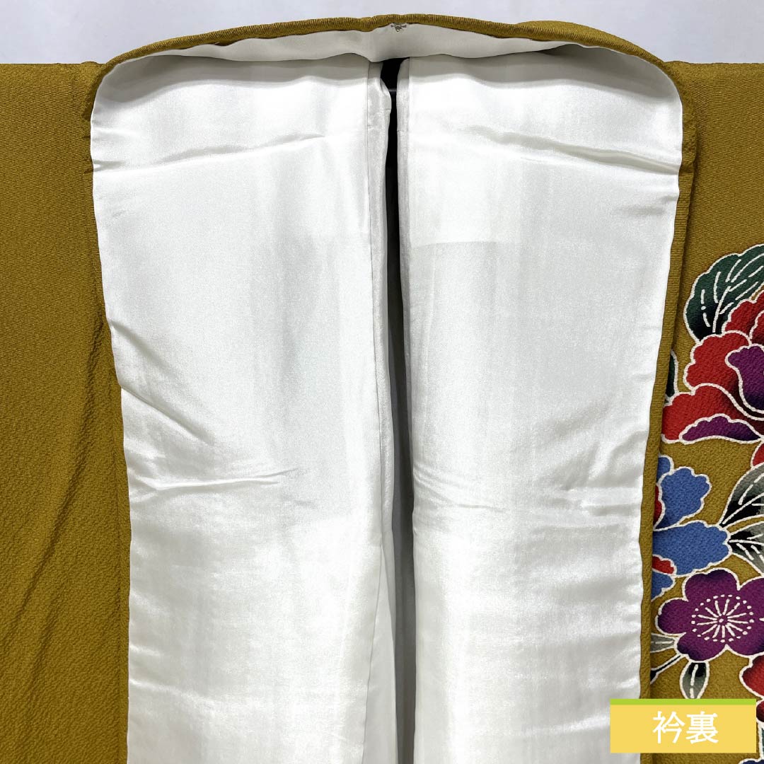 振袖 正絹 Sランク 身丈166cm 裄丈67cm 袷 木蘭色（もくらんじき） 京紅型 吉祥文様 松 菖蒲 橙系 1113002302526
