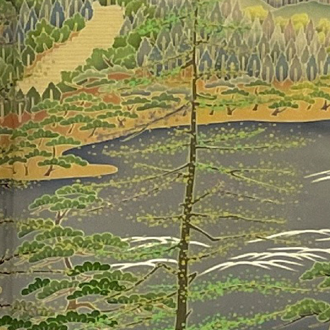 黒留袖 身丈165.5cm 裄丈65cm 袷 風景模様 下がり藤に三ツ割銀杏 正絹 Sランク 五つ紋 黒系 1111000262510