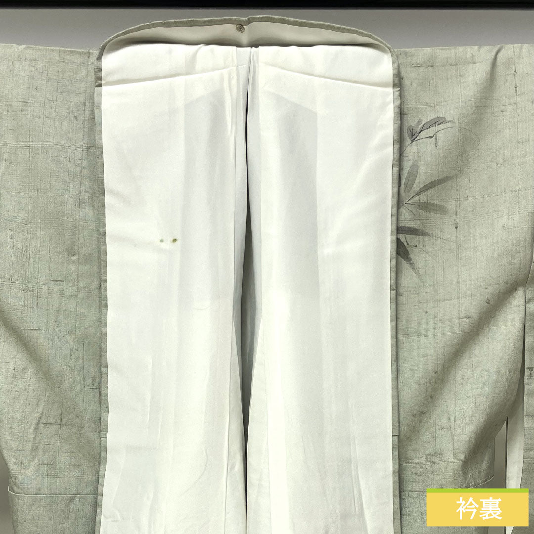 訪問着 正絹 袷 身丈164.5cm 裄丈66.5cm 紬地 作家物 墨描き 草花模様 Aランク 緑系 1112004053419