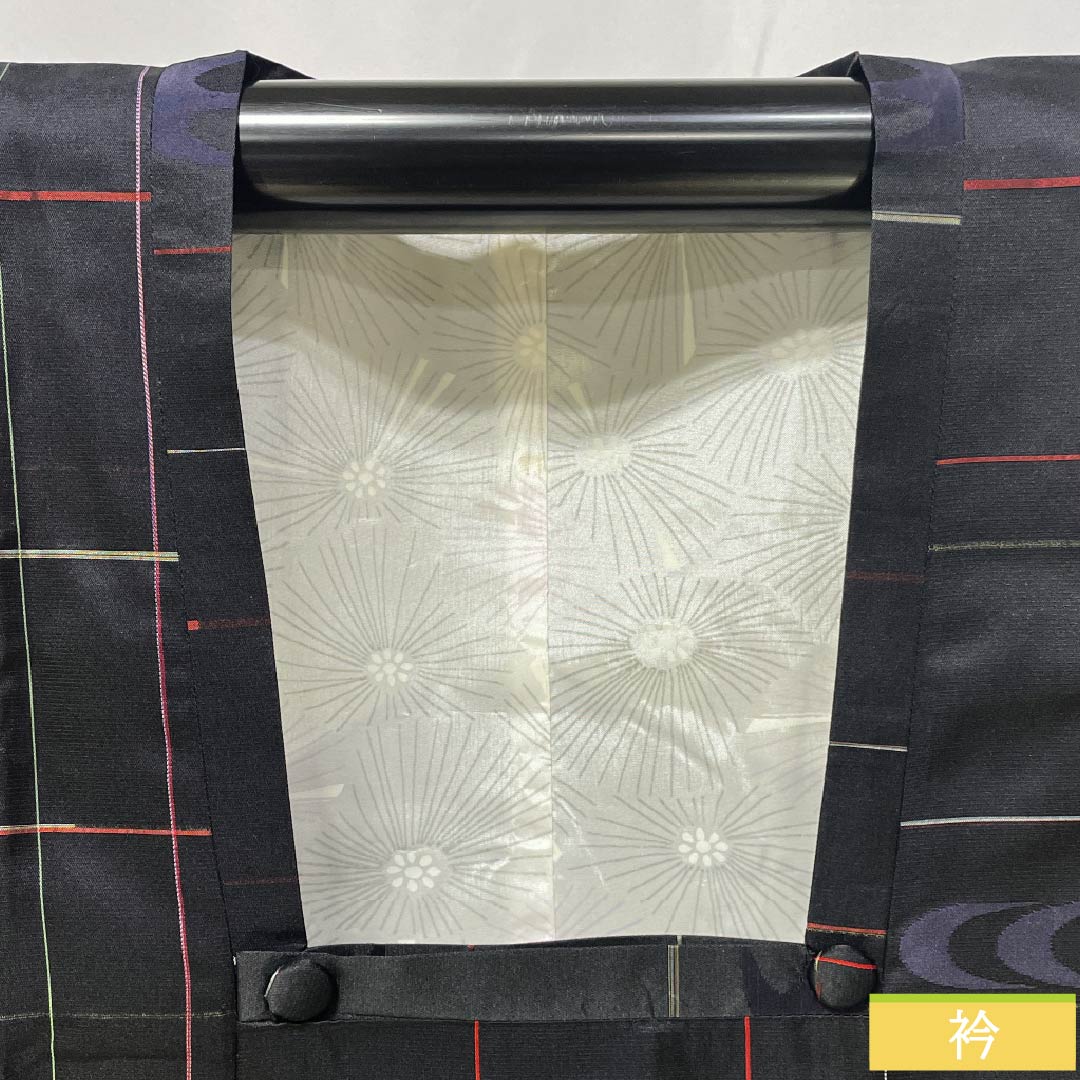 道行コート ポリエステル Sランク 身丈84cm 裄丈65cm 格子 単衣 黒系 1117001342910