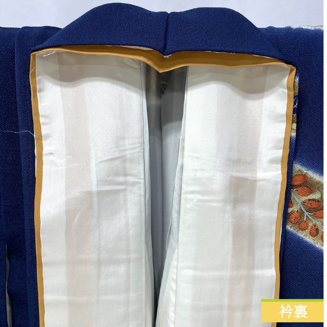 訪問着 正絹 Sランク 袷 身丈155cm 裄丈63cm 紺色（こんいろ） ちりめん地 辻ヶ花 紺系 1112006292318