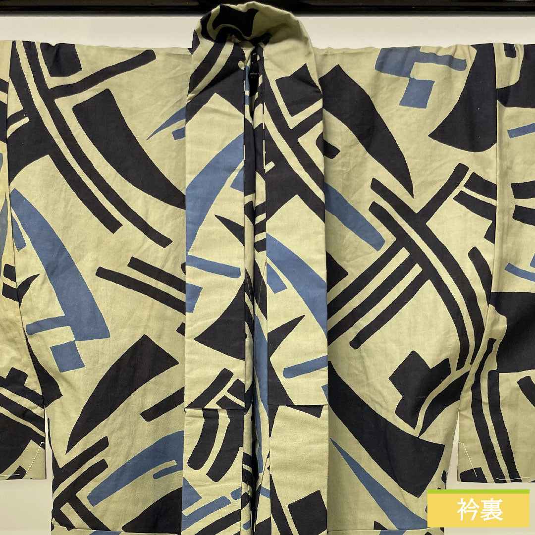 Yukata Cotton Length 143cm Sleeve length 69cm S rank Single layer Beige Edo-nezuiro Men's Abstract pattern 1118005112425