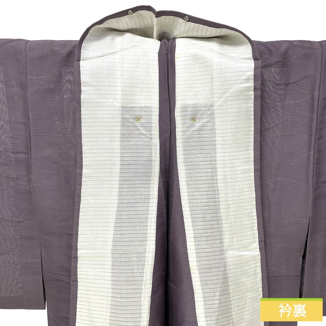 夏物 正絹 色無地 Bランク 身丈154cm 裄丈63cm 中滅紫色（なかのけしむらさきいろ） 露芝 絽 紫系 1132004464220