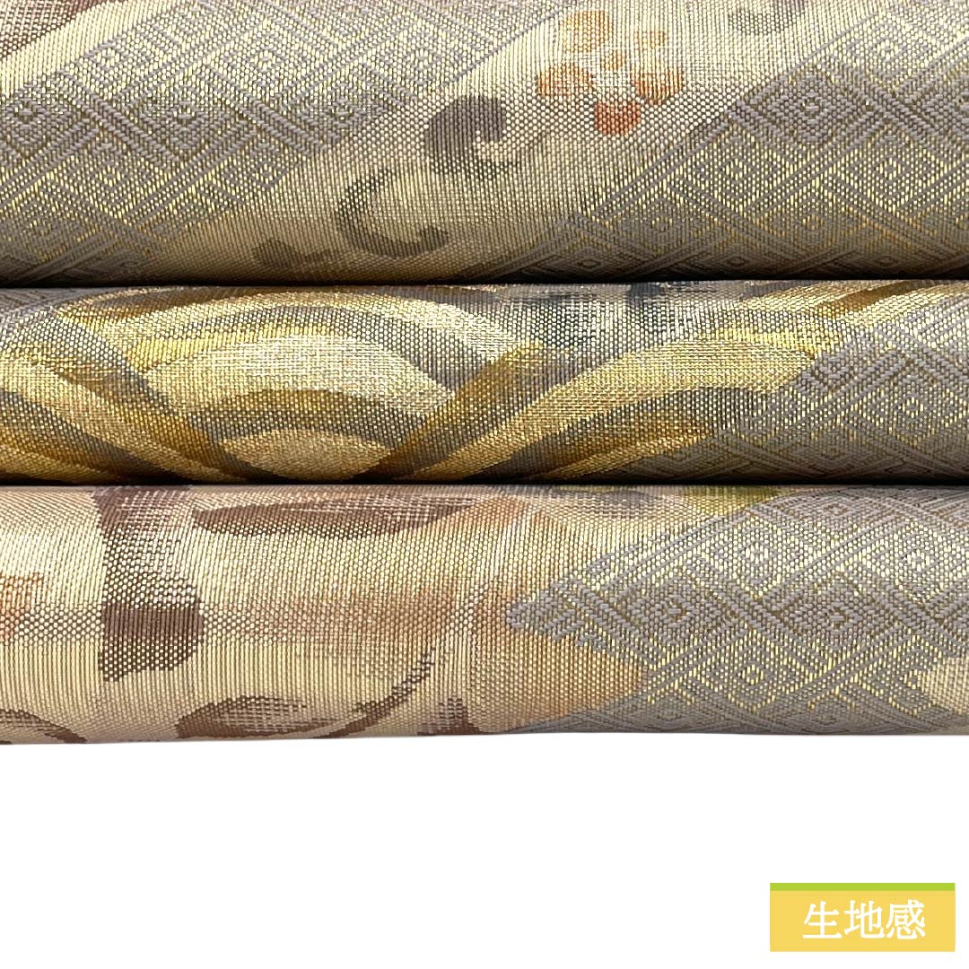袋帯 正絹 Sランク 佐賀錦 丸 蝶 花 帯丈436cm 六通 フォーマル 金系 1123017632321