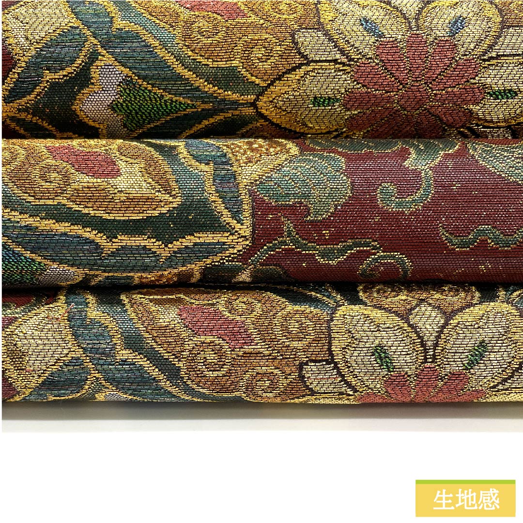 袋帯 正絹 小豆茶色（あずきちゃいろ） 宝相華黄金琉璃鏡 鳳凰 花唐草 帯丈442cm Aランク 六通 フォーマル 朱系 1123011863316