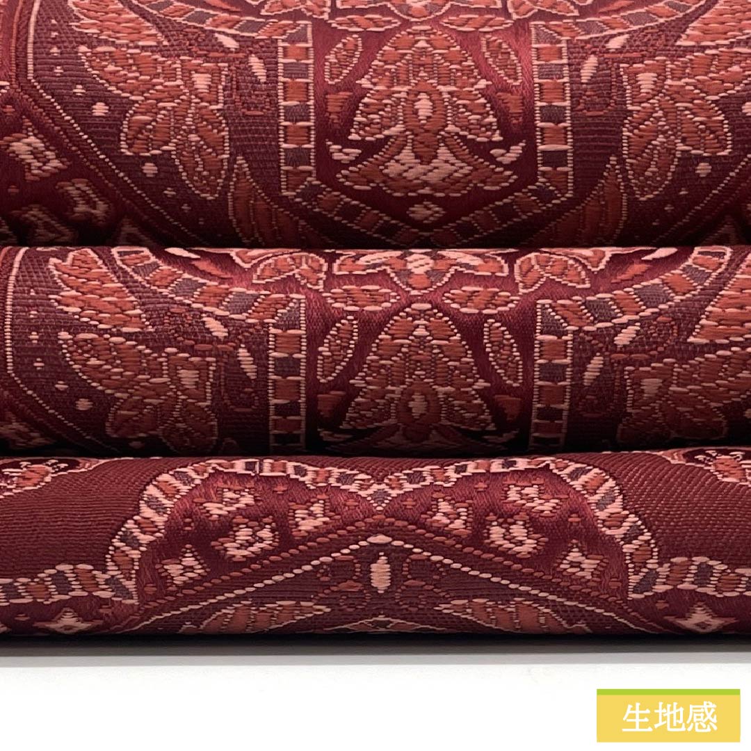 袋帯 正絹 Aランク 臙脂色（えんじいろ） 宝相華 帯丈414cm 六通 セミフォーマル 赤系 1123015673312