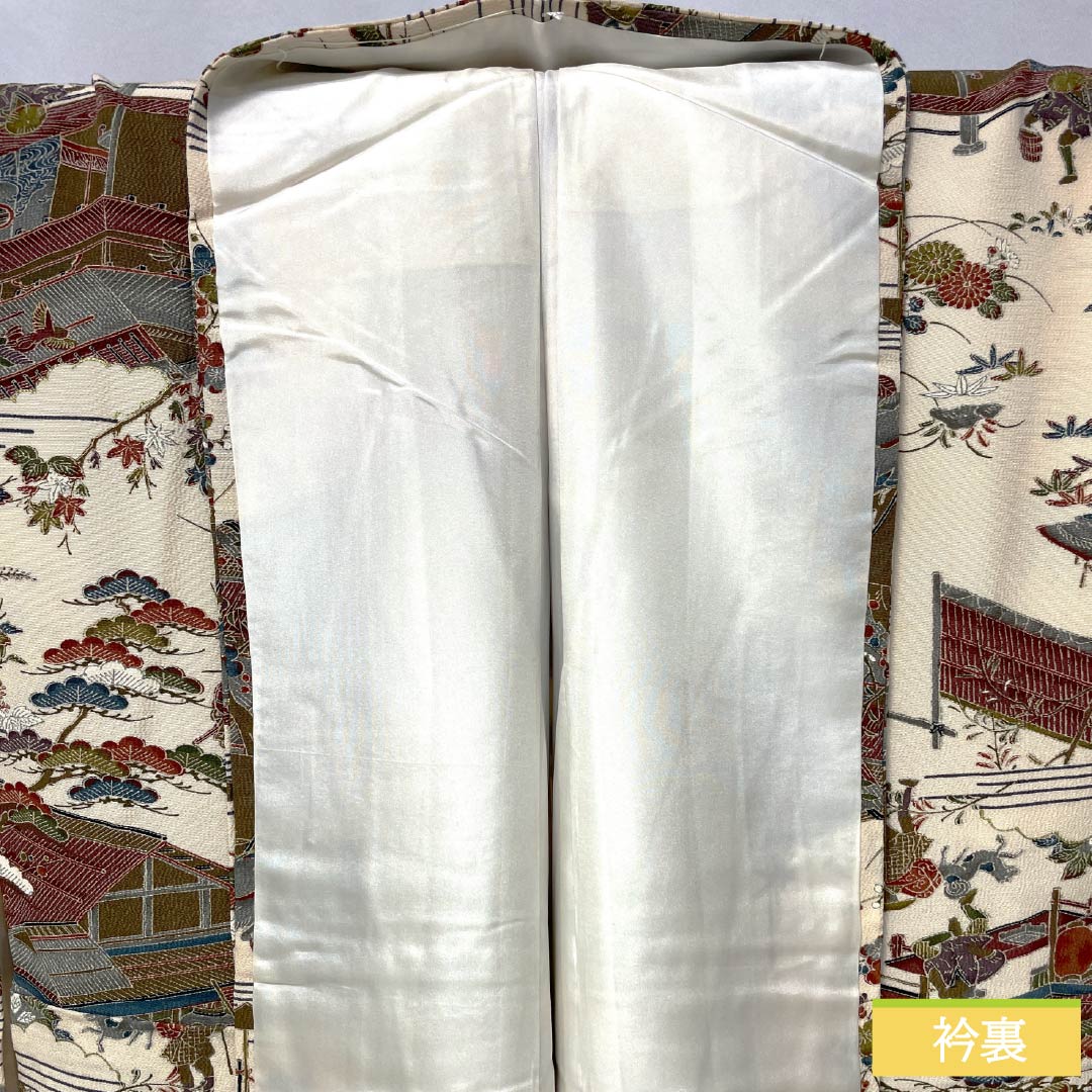 小紋 正絹 身丈156.5cm 裄丈62cm 袷 砥粉色（とのこいろ） 型染 時代絵巻 Bランク クリーム系 1115005054315