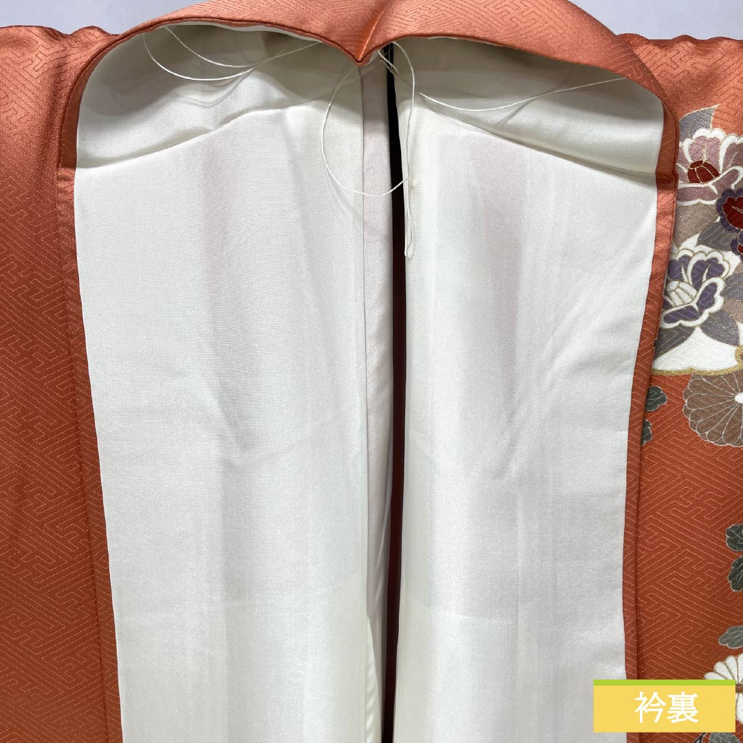 訪問着 正絹 Aランク 袷 身丈160.5cm 裄丈65.5cm 榴花紅色（リューホワホンいろ） 京友禅 雪輪 菊 橘 紗綾形 ピンク系 1112006233413