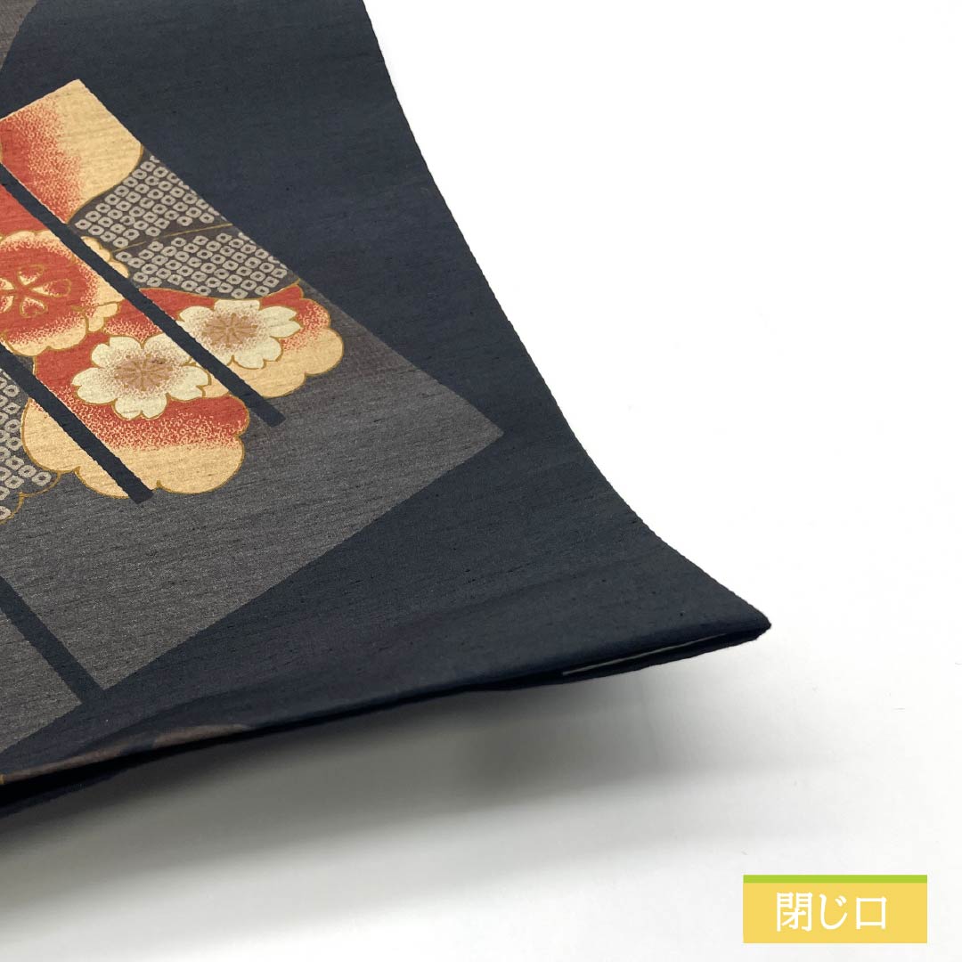 （京袋帯）名古屋帯 ポリエステル Aランク 京袋帯 染め帯 源氏香 花模様 帯丈370cm 全通 カジュアル 黒系 1124010983310 開き仕立て