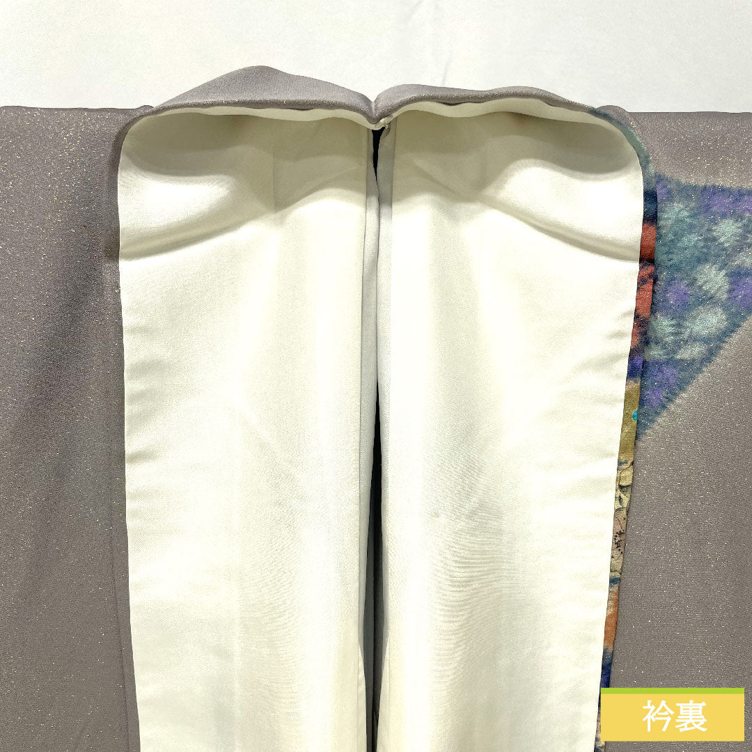 訪問着 正絹 袷 身丈159.5cm 裄丈64.5cm 紫鼠色（むらさきねずいろ） 辻ヶ花 金通し Aランク グレー系 1112005063322