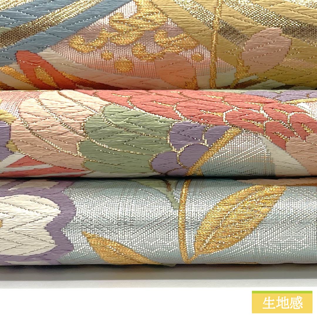 袋帯 正絹 Aランク 鳳凰 振袖用 桜 青海波 竹垣 帯丈444cm 六通 フォーマル グラデーション系 1123015453399