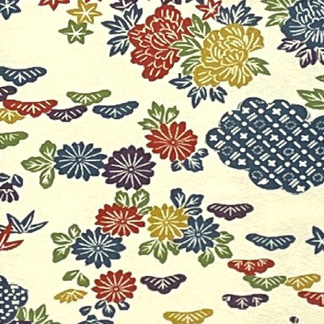 小紋 身丈162cm 裄丈63cm 袷  鳥の子色 型染 草花模様  正絹 Sランク クリーム系 1115002382415