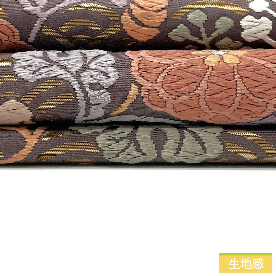 袋帯 正絹 Aランク 紅消鼠色（べにけしねずいろ） 唐織 慶長柄   帯丈424cm 六通 セミフォーマル 紫系 1123016543320