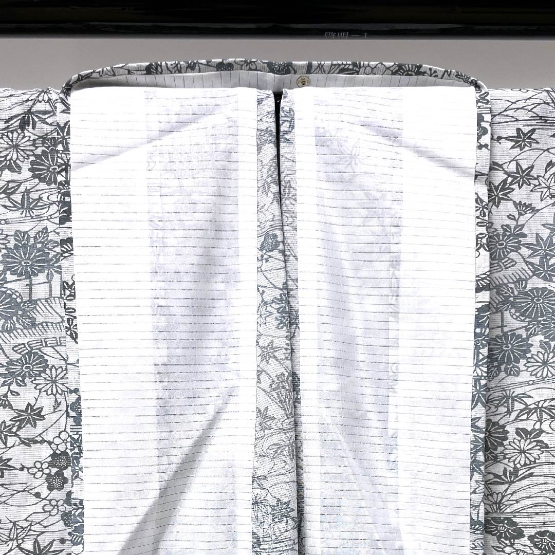 夏物 ポリエステル 小紋 身丈168.5cm 裄丈67.5cm 白色 茶屋辻 松竹梅 流水 絽 Aランク 白系 1132000023511