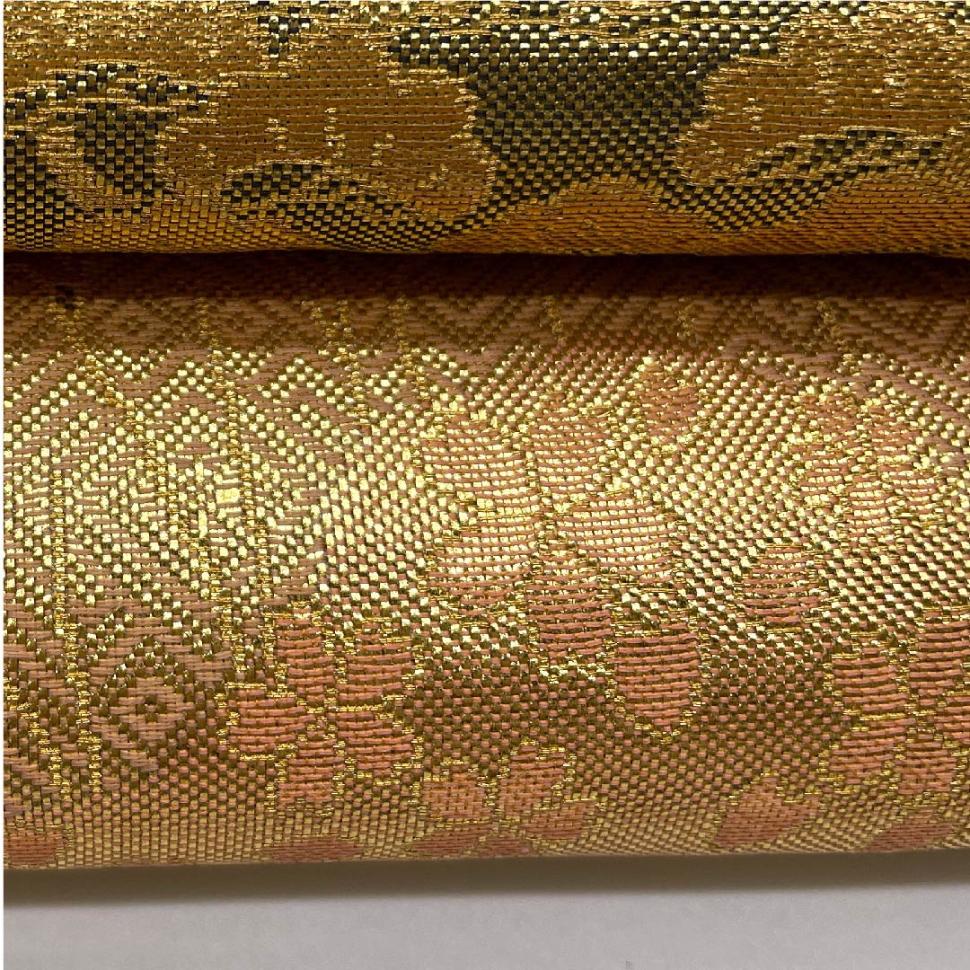 袋帯 金色 佐賀錦 桜 鶴 帯丈450cm 正絹 Aランク 六通 フォーマル 金系 1123006063321