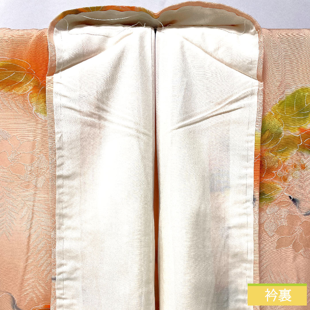 小紋 正絹 身丈157.5cm 裄丈62.5cm 袷 濡れ描き友禅 抽象花 しつけ糸付き Aランク ピンク系 1115004873313