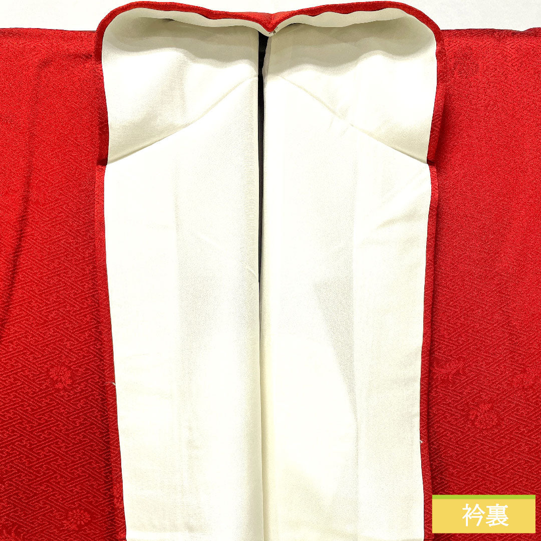 色留袖 正絹 身丈162.5cm 裄丈65cm 袷 赤紅色（あかべにいろ） 部分絞り 一つ紋 中陰片喰 しつけ糸付き 未使用品 Sランク 赤系 1111001542412