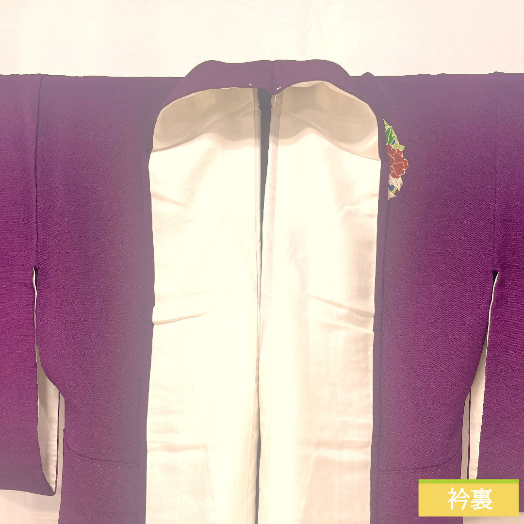 Homongi, pure silk, lined, length 158.5cm, sleeve length 64.5cm, light purple, Kyoto Yuzen, chrysanthemum, iris, crepe, A rank, purple, 1112005173320