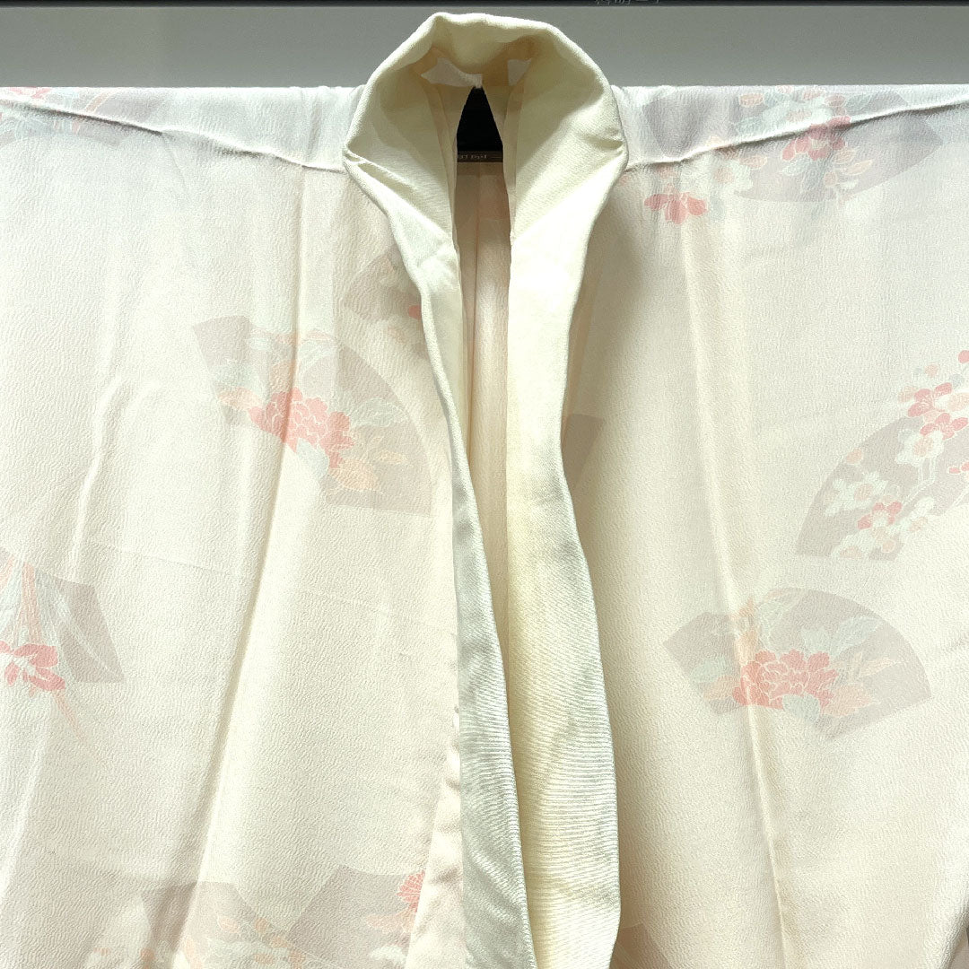 長襦袢 正絹 身丈127cm 裄丈64.5cm 単衣  フォーマル 扇面 草花模様  Sランク ピンク系 1129000562213