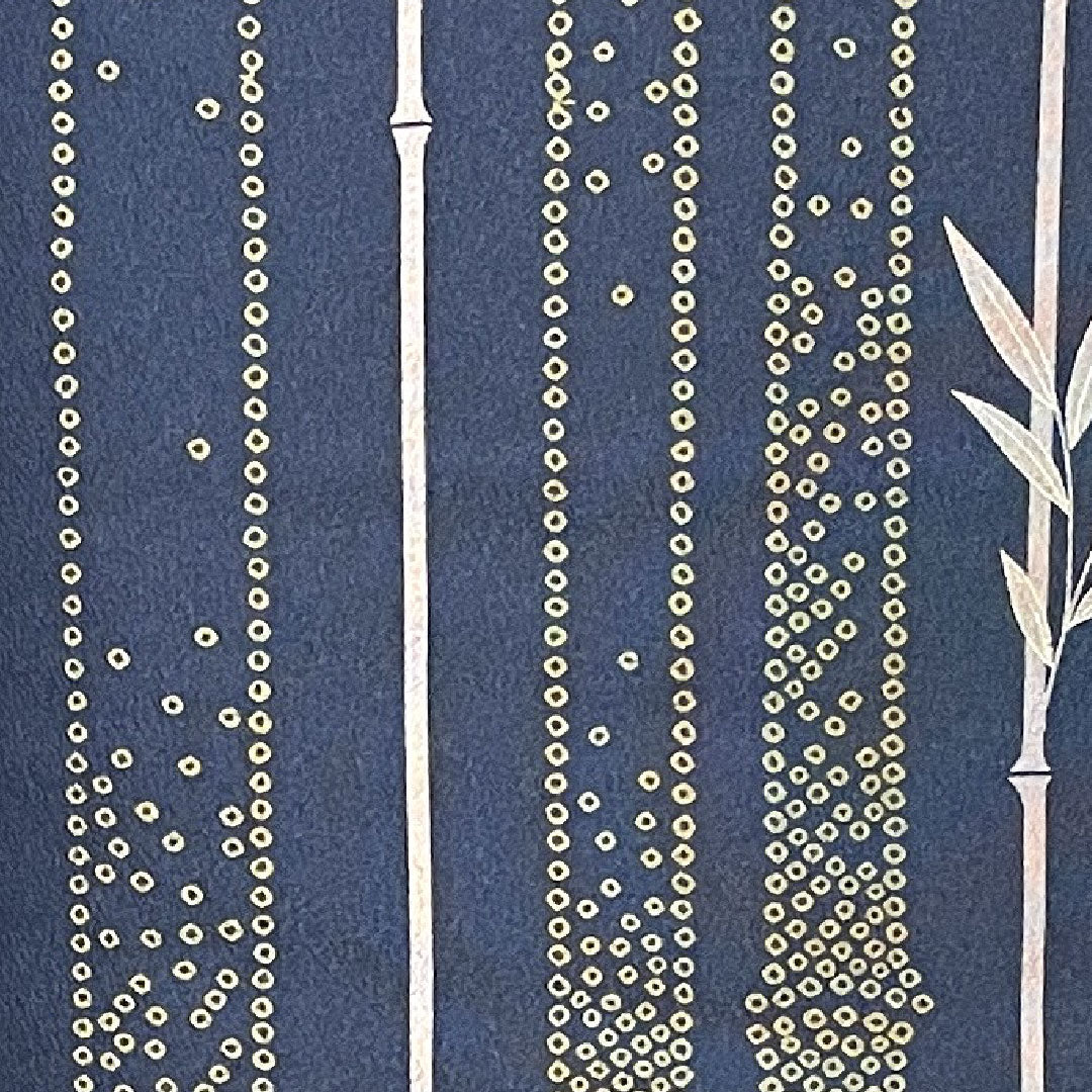 小紋 身丈163cm 裄丈67.5cm 袷  紺青色 洗える着物 竹  ポリ Sランク 紺系 1115002112418